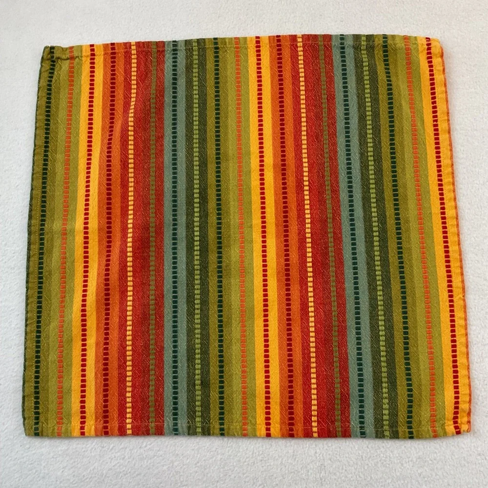 Pier 1 Vintage Striped Cloth Napkins Set of 10 Orange Green Yellow Square Autumn